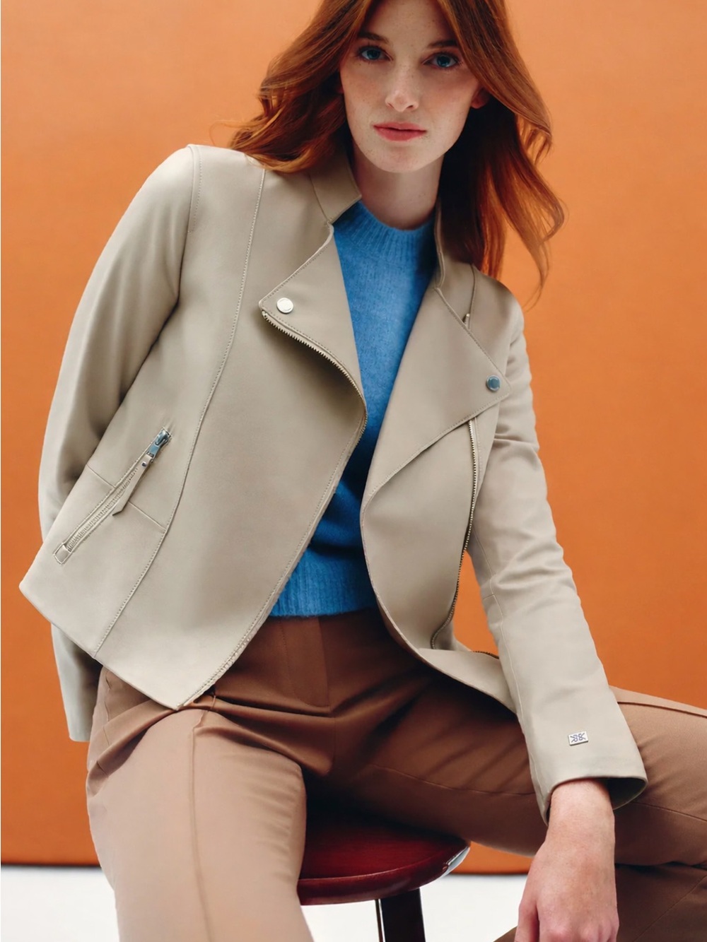 Soia & Kyo Beige Leather Moto Jacket